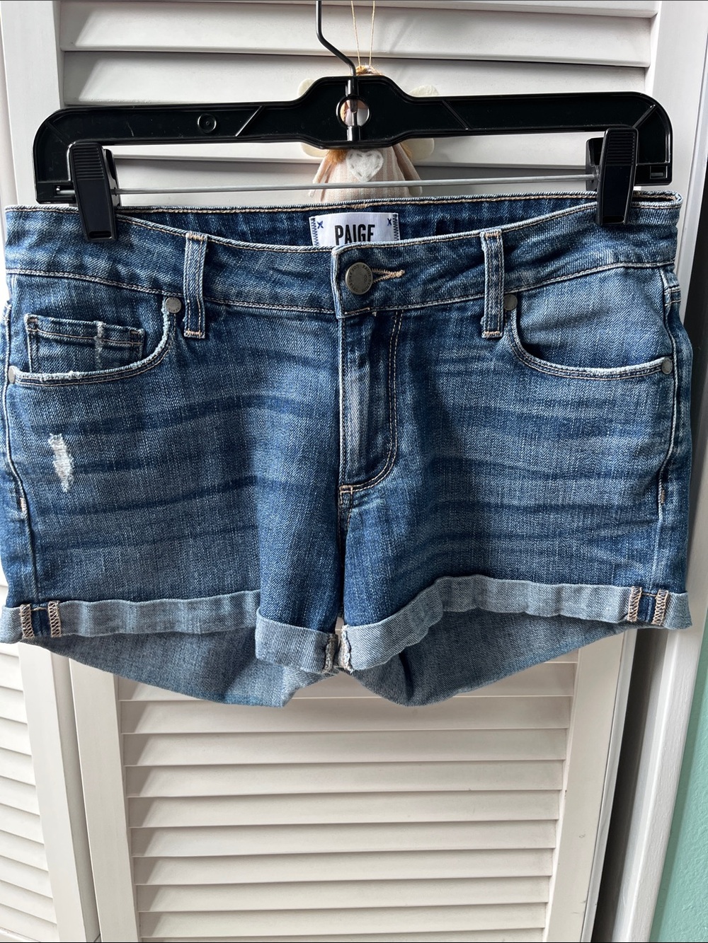 EUC PAIGE Blue Rolled-Cuff Denim Shorts, size 24, jimmy jimmy short style